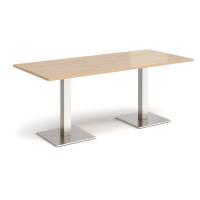 Brescia rectangular dining table with flat square brushed steel bases 1800mm x 800mm - Kendal oak