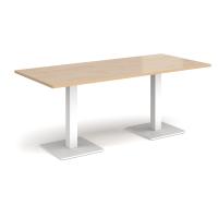 Brescia rectangular dining table with flat square white bases 1800mm x 800mm - Kendal oak