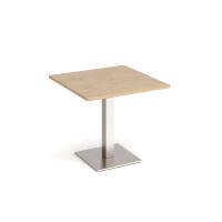 Brescia square dining table with flat square brushed steel base 800mm - Kendal oak