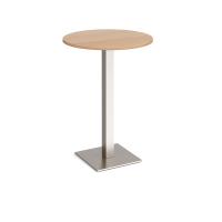 Brescia circular poseur table with flat square brushed steel base 800mm - beech