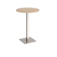 Brescia circular poseur table with flat square brushed steel base 800mm - Kendal oak
