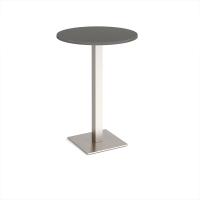Brescia circular poseur table with flat square brushed steel base 800mm - Onyx Grey
