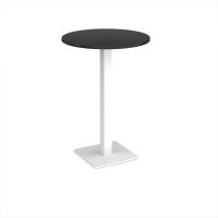 Brescia circular poseur table with flat square white base 800mm - Black