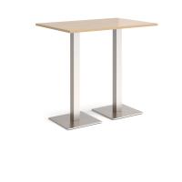 Brescia rectangular poseur table with flat square brushed steel bases 1200mm x 800mm - Kendal oak