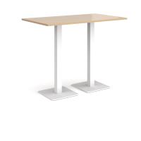 Brescia rectangular poseur table with flat square white bases 1400mm x 800mm - Kendal oak