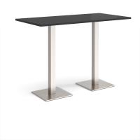 Brescia rectangular poseur table with flat square brushed steel bases 1600mm x 800mm - Black