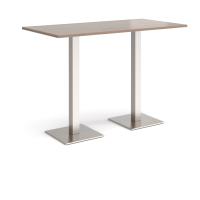 Brescia rectangular poseur table with flat square brushed steel bases 1600mm x 800mm - Barcelona walnut