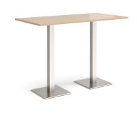 Brescia rectangular poseur table with flat square brushed steel bases 1600mm x 800mm - Kendal oak