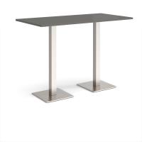 Brescia rectangular poseur table with flat square brushed steel bases 1600mm x 800mm - Onyx Grey