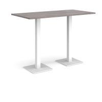 Brescia rectangular poseur table with flat square white bases 1600mm x 800mm - grey oak