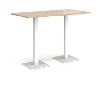 Brescia rectangular poseur table with flat square white bases 1600mm x 800mm - Kendal oak