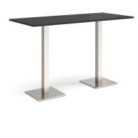 Brescia rectangular poseur table with flat square brushed steel bases 1800mm x 800mm - Black