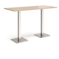 Brescia rectangular poseur table with flat square brushed steel bases 1800mm x 800mm - Kendal oak