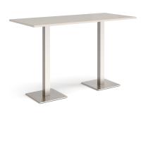 Brescia rectangular poseur table with flat square brushed steel bases 1800mm x 800mm - Light Grey