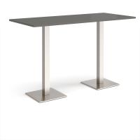 Brescia rectangular poseur table with flat square brushed steel bases 1800mm x 800mm - Onyx Grey