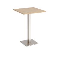 Brescia square poseur table with flat square brushed steel base 800mm - Kendal oak