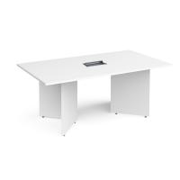 Arrow head leg rectangular boardroom table 1800mm x 1000mm in white with central cutout and Aero power module