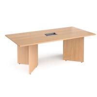 Arrow head leg rectangular boardroom table 2000mm x 1000mm in beech with central cutout and Aero power module