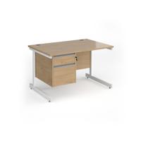 Contract 25 straight desk with 2 drawer pedestal and white cantilever leg 1200mm x 800mm - kendal oak top