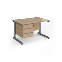 Contract 25 straight desk with 3 drawer pedestal and graphite cantilever leg 1200mm x 800mm - kendal oak top