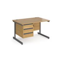 Contract 25 straight desk with 3 drawer pedestal and graphite cantilever leg 1200mm x 800mm - oak top