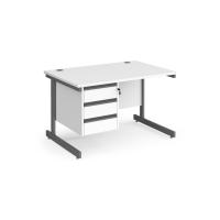 Contract 25 straight desk with 3 drawer pedestal and graphite cantilever leg 1200mm x 800mm - white top
