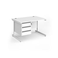 Contract 25 straight desk with 3 drawer pedestal and white cantilever leg 1200mm x 800mm - white top