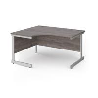 Contract 25 left hand ergonomic desk with silver cantilever leg 1400mm - grey oak top