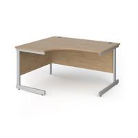 Contract 25 left hand ergonomic desk with silver cantilever leg 1400mm - kendal oak top