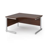 Contract 25 left hand ergonomic desk with silver cantilever leg 1400mm - walnut top