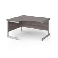 Contract 25 left hand ergonomic desk with white cantilever leg 1400mm - grey oak top