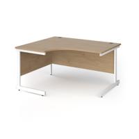 Contract 25 left hand ergonomic desk with white cantilever leg 1400mm - kendal oak top