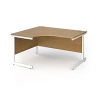 Contract 25 left hand ergonomic desk with white cantilever leg 1400mm - oak top