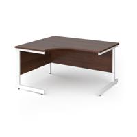Contract 25 left hand ergonomic desk with white cantilever leg 1400mm - walnut top