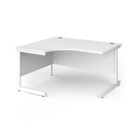 Contract 25 left hand ergonomic desk with white cantilever leg 1400mm - white top