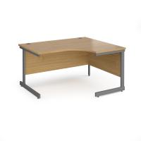 Contract 25 right hand ergonomic desk with graphite cantilever leg 1400mm - oak top