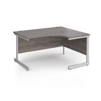 Contract 25 right hand ergonomic desk with silver cantilever leg 1400mm - grey oak top