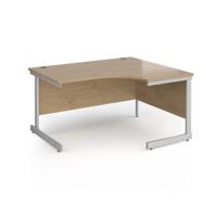 Contract 25 right hand ergonomic desk with silver cantilever leg 1400mm - kendal oak top