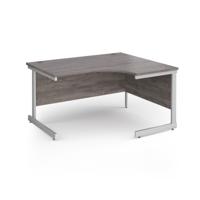 Contract 25 right hand ergonomic desk with white cantilever leg 1400mm - grey oak top