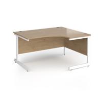 Contract 25 right hand ergonomic desk with white cantilever leg 1400mm - kendal oak top