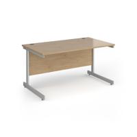 Contract 25 straight desk with silver cantilever leg 1400mm x 800mm - kendal oak top