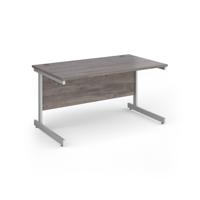 Contract 25 straight desk with white cantilever leg 1400mm x 800mm - grey oak top
