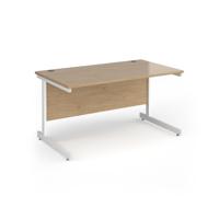 Contract 25 straight desk with white cantilever leg 1400mm x 800mm - kendal oak top