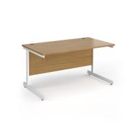 Contract 25 straight desk with white cantilever leg 1400mm x 800mm - oak top