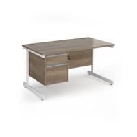 Contract 25 straight desk with 2 drawer pedestal and white cantilever leg 1400mm x 800mm - nebraska oak top