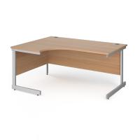 Contract 25 left hand ergonomic desk with silver cantilever leg 1600mm - beech top