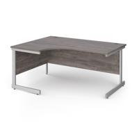 Contract 25 left hand ergonomic desk with silver cantilever leg 1600mm - grey oak top