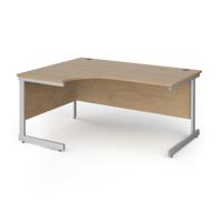 Contract 25 left hand ergonomic desk with silver cantilever leg 1600mm - kendal oak top