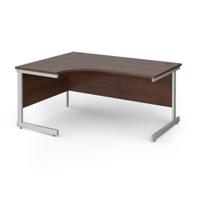 Contract 25 left hand ergonomic desk with silver cantilever leg 1600mm - walnut top