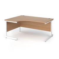 Contract 25 left hand ergonomic desk with white cantilever leg 1600mm - beech top